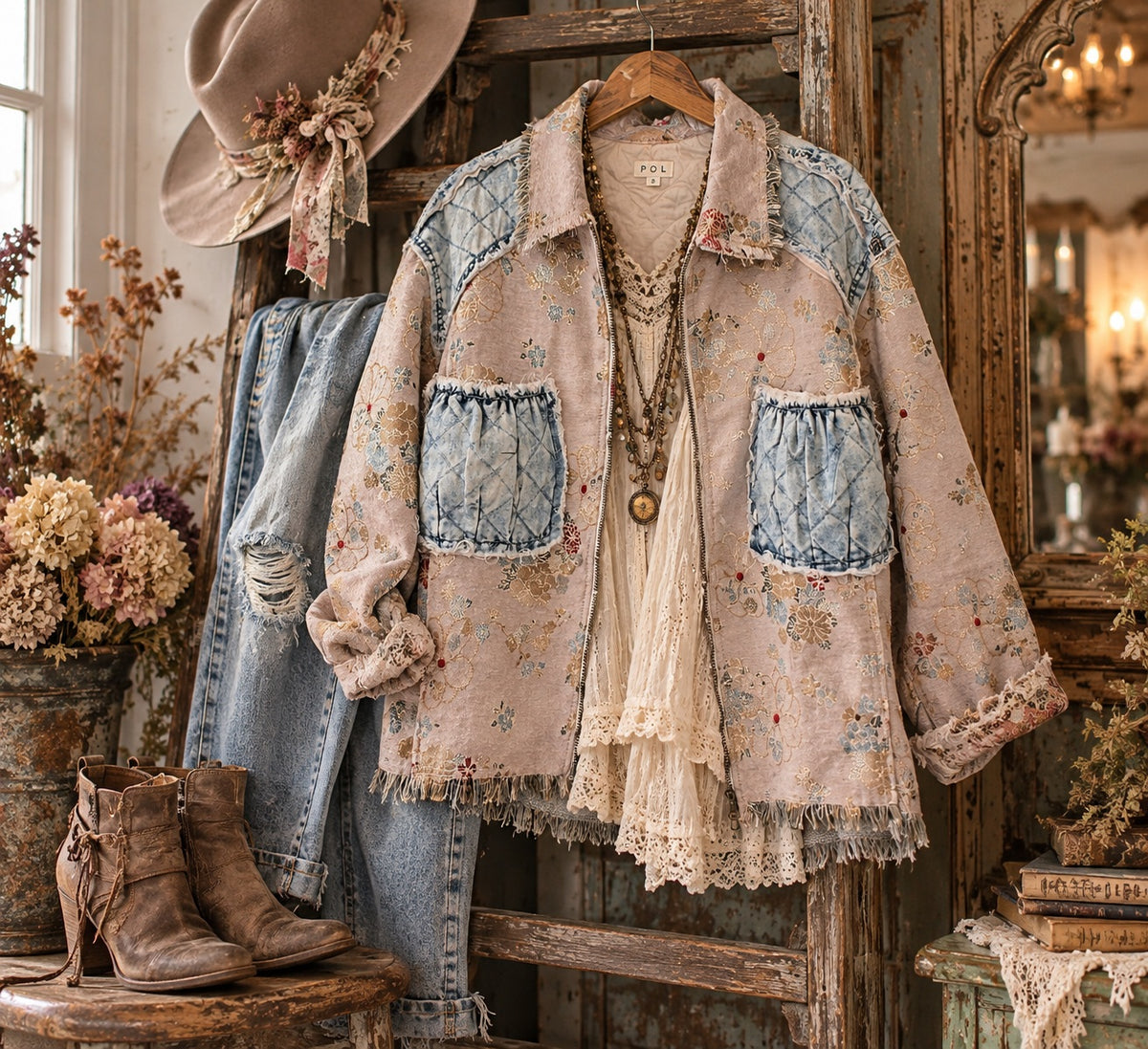 Baroque Rose Floral Jacquard Patchwork Jacket