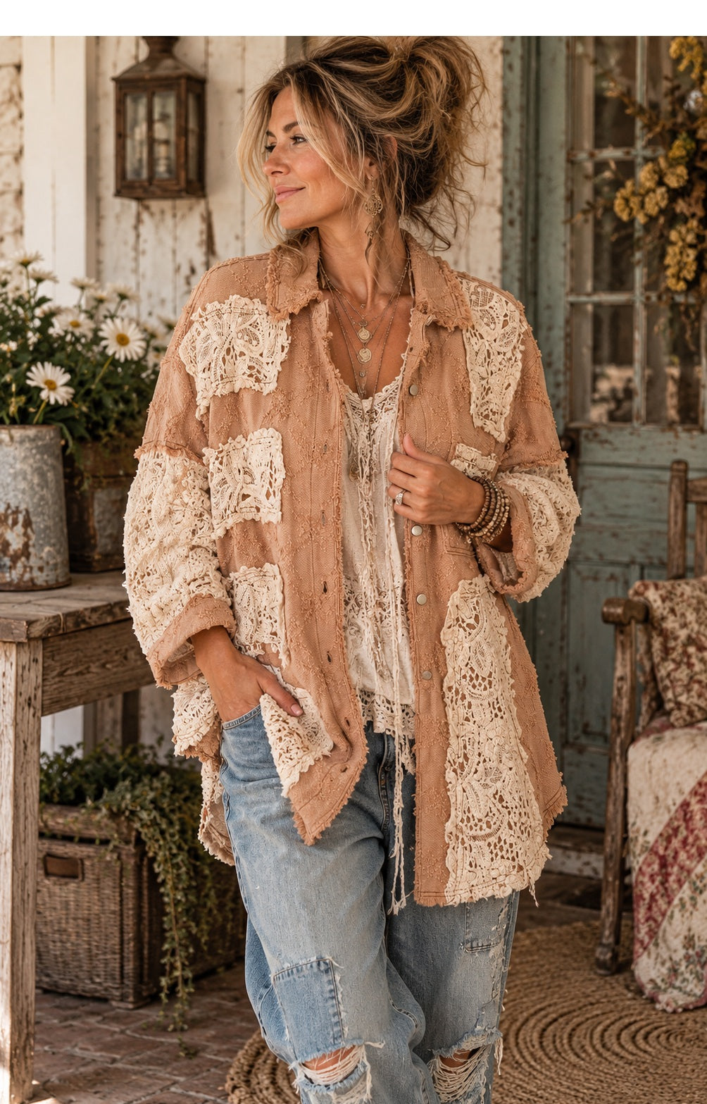 Rustic Romance Vintage Lace Patchwork Shacket