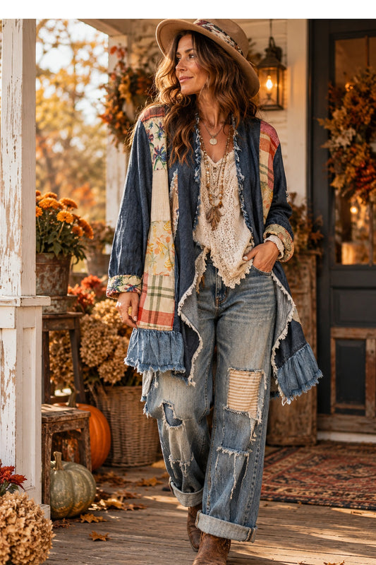 Autumn Meadow Patchwork Denim Cardigan