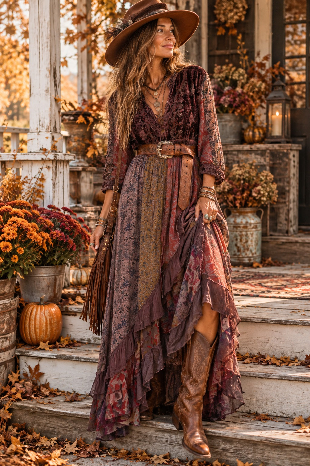 Gypsy Rose Velvet & Patchwork Maxi Dress