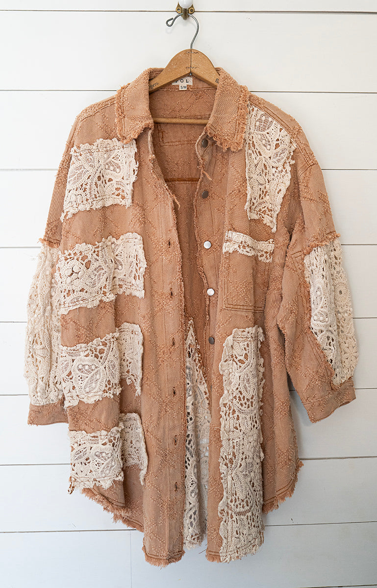 Rustic Romance Vintage Lace Patchwork Shacket