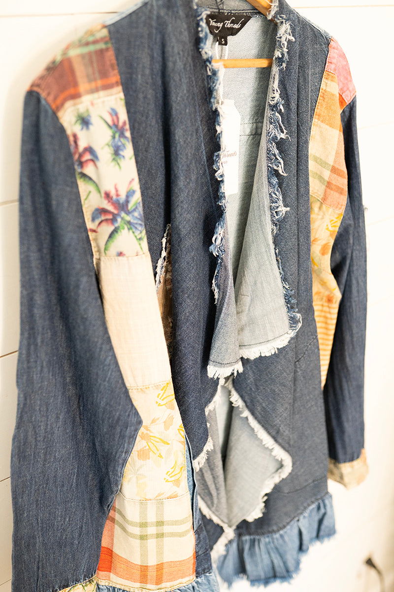 Autumn Meadow Patchwork Denim Cardigan